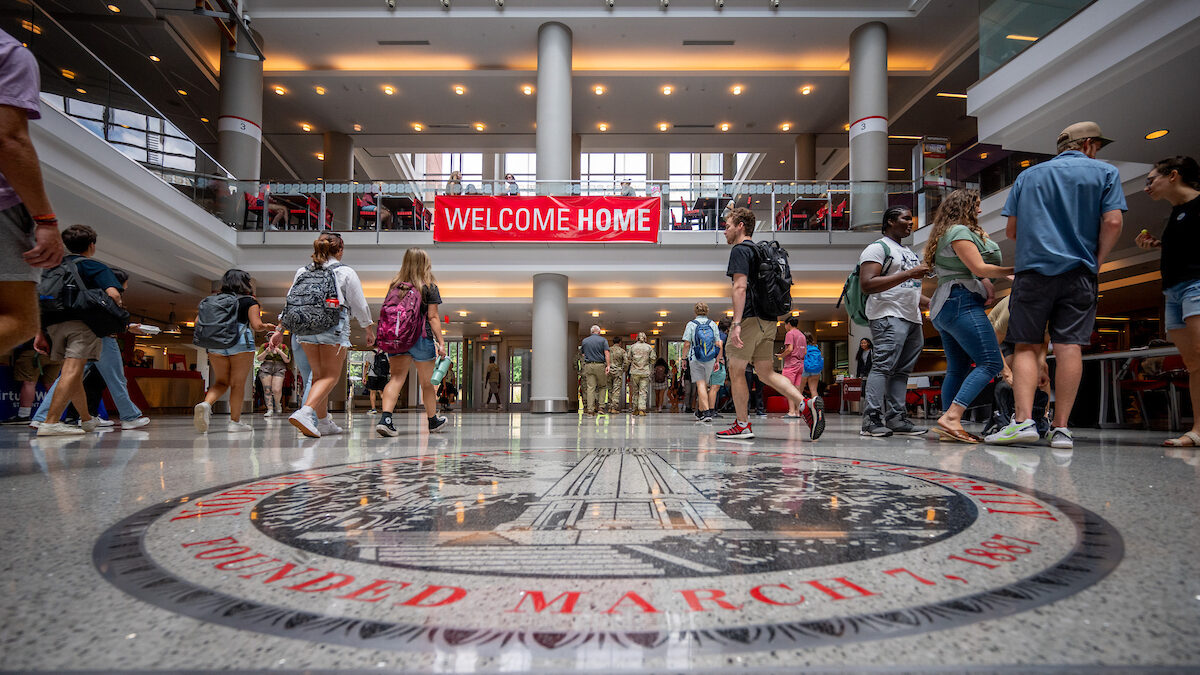 Students gather in the Tally Student Union on the first day of class for the fall 2024 semester.
