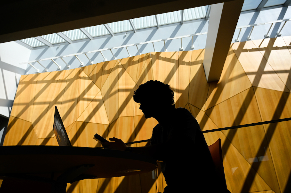 Students work and study inside of the Fitts-Woolard engineering building on Centennial Campus.