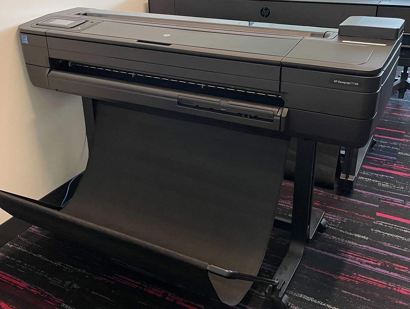 The Fitts-Woolard Hall computer lab plotter printer (HP Designjet T730)