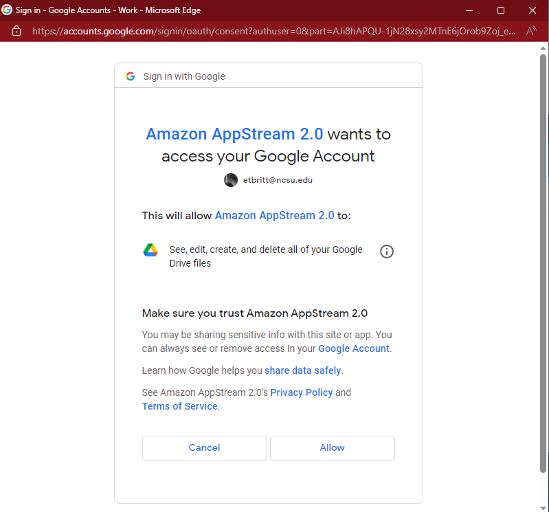 Google Drive permission screen