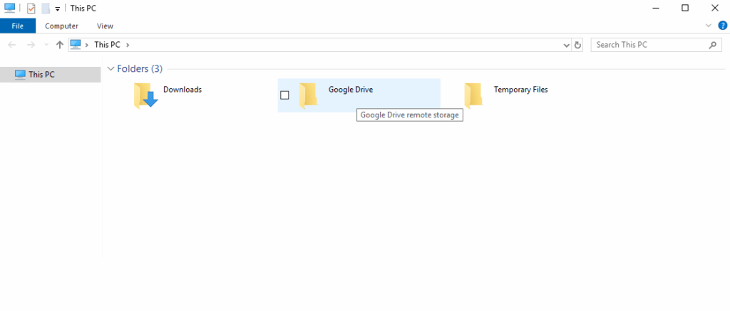Windows File Explorer showing mounted Google Drive